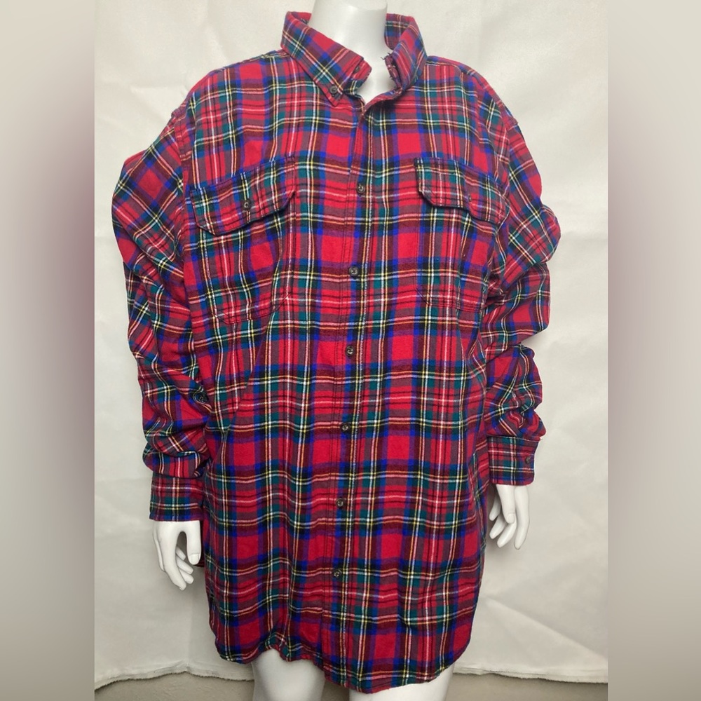 Vintage Faded Glory Classic Red Tartan Plaid Long Sleeve Men’s Shirt Size 2XL